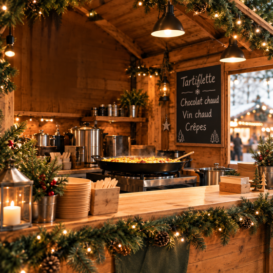 Équiper son stand de marché de Noël : matériel de cuisson et de service