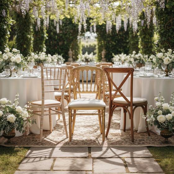 Chaise Napoléon, Chiavari ou bistrot vintage dos croisé : quelle assise choisir pour votre événement ?