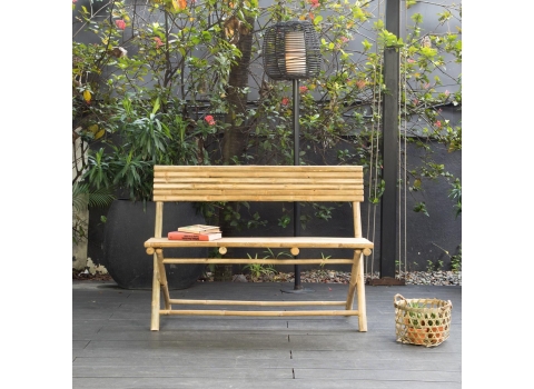 Banc pliant avec dossier en bambou naturel 