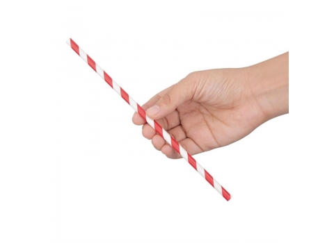 250 pailles en papier à rayures rouges 21 cm (emballées individuellement)