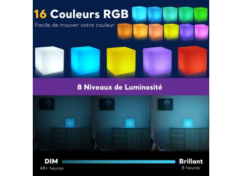 Cube lumineux 16 couleurs sur batterie 20 cm 