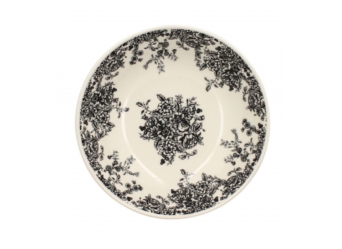 Assiette creuse Flowers Vintage en grès décor noir - 19,5 cm 
