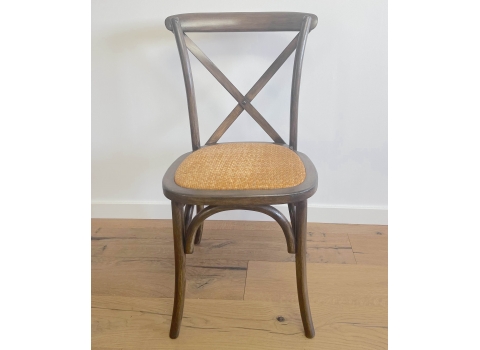Chaise Bistrot Vintage dos croisé en Bois Vernis Foncé