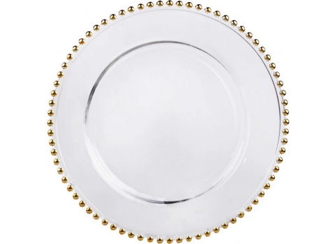 Assiette de Présentation Perles Dorées Transparente - Ø 33 cm 