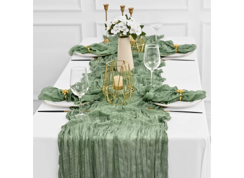 Chemin de Table en Gaze Etamine 300x90 cm - Vert Sauge