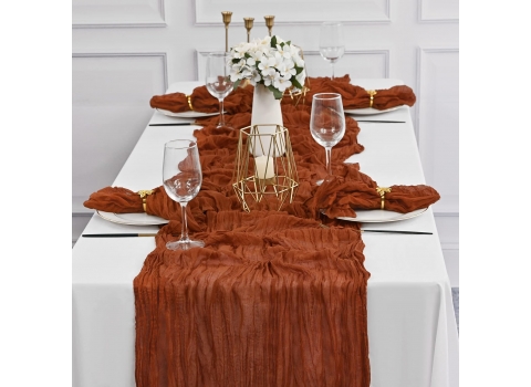 Chemin de Table en Gaze Etamine 300x90 cm - Terracotta