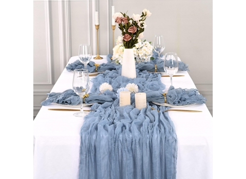 Chemin de Table en Gaze Etamine 300x90 cm - Bleu