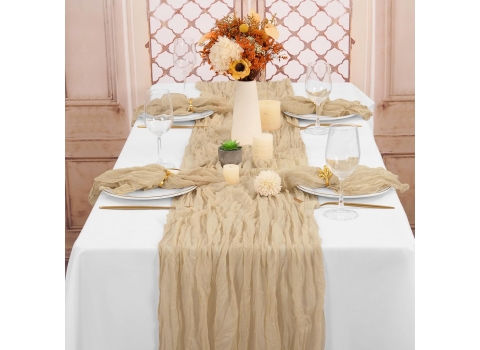 Chemin de Table en Gaze Etamine 300x90 cm - Beige