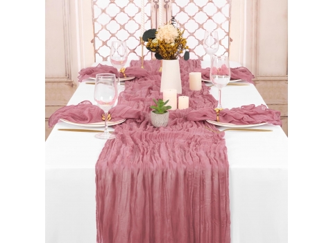 Chemin de Table en Gaze Etamine 300x90 cm - Rose poudré