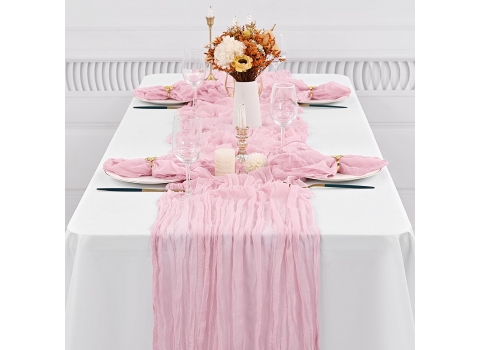 Chemin de Table en Gaze Etamine 300x90 cm - Rose clair 