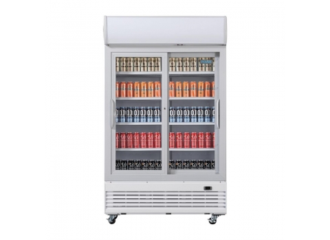 Réfrigérateur 2 portes coulissantes vitrées 950 litres avec Caisson Lumineux - 500W