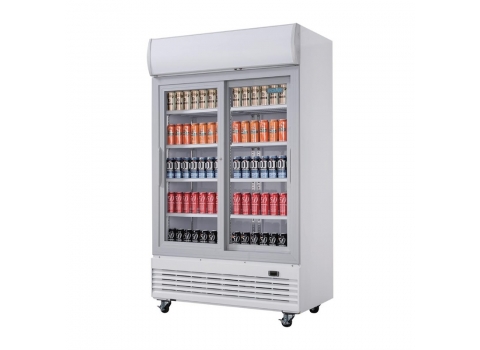 Réfrigérateur 2 portes coulissantes vitrées 950 litres avec Caisson Lumineux - 500W