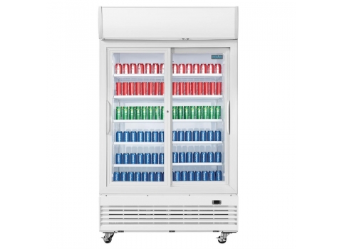 Réfrigérateur 2 portes coulissantes vitrées 950 litres avec Caisson Lumineux - 500W