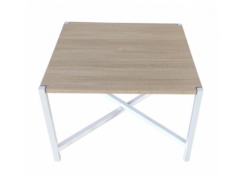 Table Basse Blanche en Métal + Plateau en Bambou Massif (Hauteur 45 cm)