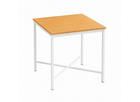 Table de terrasse Blanche 69 x 69 cm + Plateau en Bambou Massif (Hauteur 74 cm)