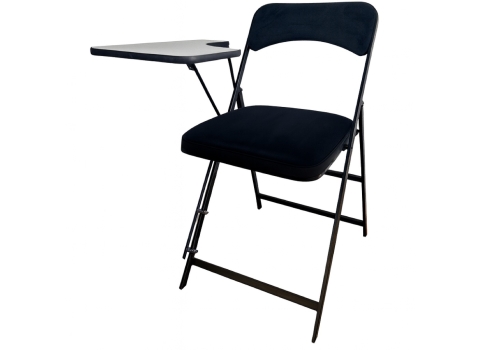 Chaise de conférence en velours noir + Tablette écritoire