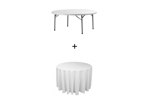 Pack Table ronde Ø 180 cm + nappe ronde UNIE Blanche 300 cm 
