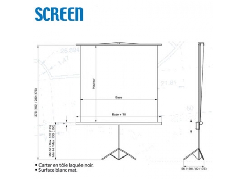 Ecran projection sur trépied 150x150cm