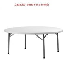 Pack Table ronde Ø 122 cm + Nappe ronde UNIE Blanche 240 cm