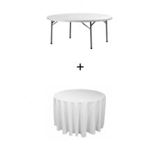 Pack Table ronde Ø 122 cm + Nappe ronde UNIE Blanche 240 cm