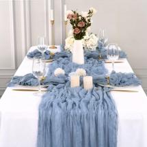 Chemin de Table en Gaze Etamine 300x90 cm - Bleu