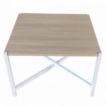 Table Basse Blanche en Métal + Plateau en Bambou Massif (Hauteur 45 cm)