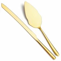 Kit Couteau + Pelle pour service à gâteau doré 