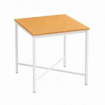 Table de terrasse Blanche 69 x 69 cm + Plateau en Bambou Massif (Hauteur 74 cm)